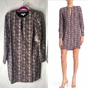 Equipment Bonnie long sleeve shift dress in pink purple python